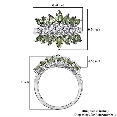 Andranomaro Green Apatite and Moissanite Leaf Ring in Rhodium Over Sterling Silver (Size 5.0) 3.00 ctw