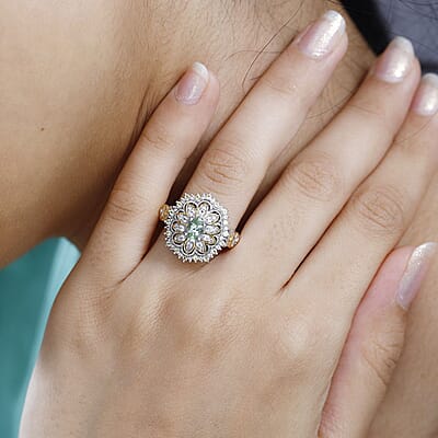 Brazilian Mint Garnet and Multi Gemstone Flower Ring in 18K Vermeil YG and Rhodium Over Sterling Silver (Size 5.0) 1.25 ctw