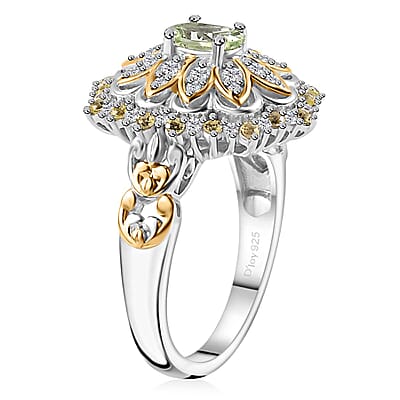 Brazilian Mint Garnet and Multi Gemstone Flower Ring in 18K Vermeil YG and Rhodium Over Sterling Silver (Size 5.0) 1.25 ctw