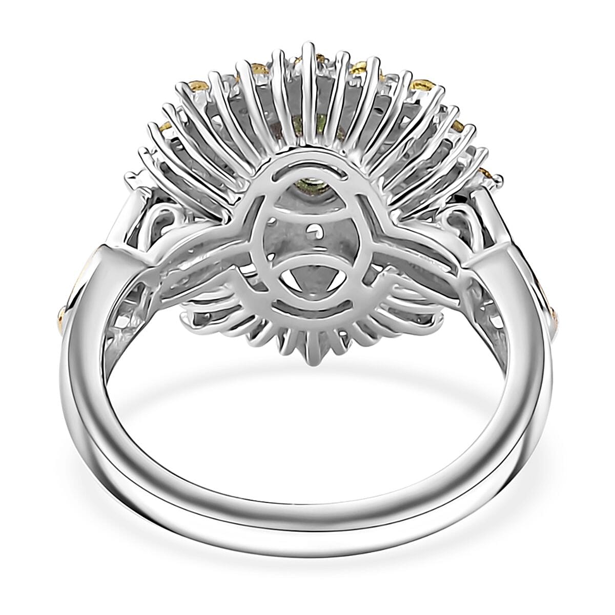 Brazilian Mint Garnet and Multi Gemstone Flower Ring in 18K Vermeil YG and Rhodium Over Sterling Silver (Size 5.0) 1.25 ctw