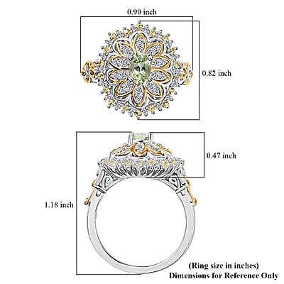 Brazilian Mint Garnet and Multi Gemstone Flower Ring in 18K Vermeil YG and Rhodium Over Sterling Silver (Size 5.0) 1.25 ctw