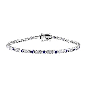 Tanzanite and White Zircon 5.04 ctw Bracelet in Rhodium Over Sterling Silver (8.0 In)