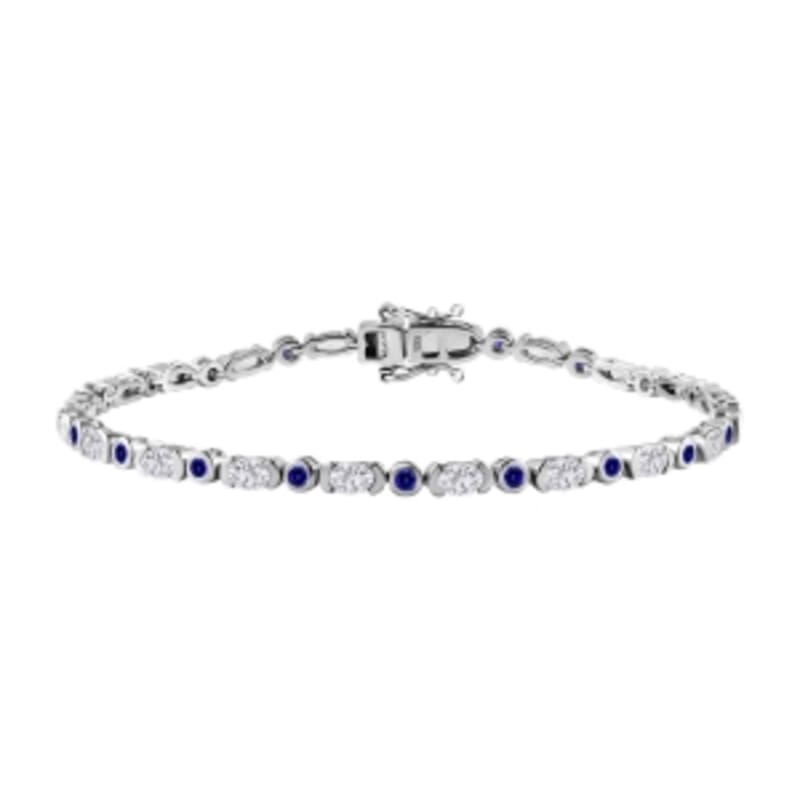 Tanzanite and White Zircon 5.04 ctw Bracelet in Rhodium Over Sterling Silver (8.0 In)