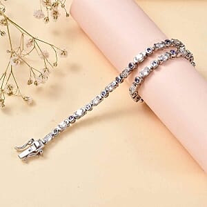 Tanzanite and White Zircon 5.04 ctw Bracelet in Rhodium Over Sterling Silver (8.0 In)