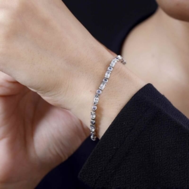 Tanzanite and White Zircon 5.04 ctw Bracelet in Rhodium Over Sterling Silver (8.0 In)