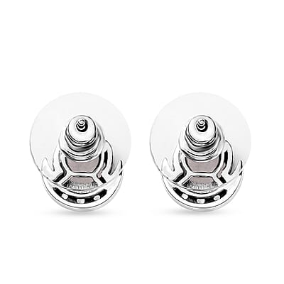 Moon Glow Moonstone and White Zircon Half Moon Earrings in Rhodium Over Sterling Silver 2.00 ctw