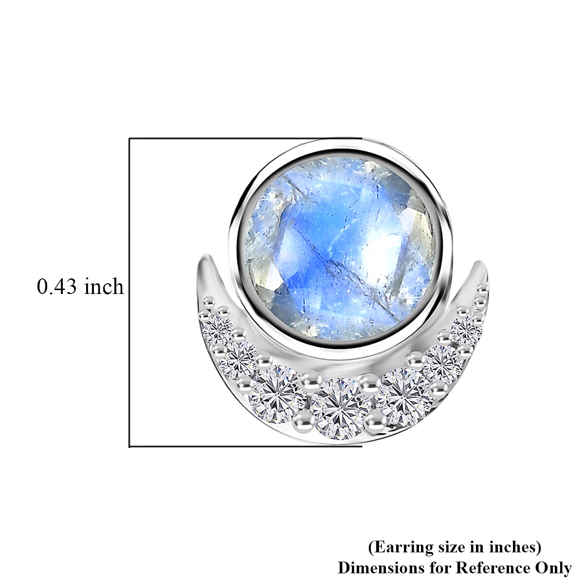 Moon Glow Moonstone and White Zircon Half Moon Earrings in Rhodium Over Sterling Silver 2.00 ctw