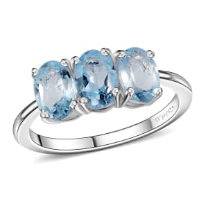 Sky Blue Topaz 3 Stone Ring in Sterling Silver (Size 7.0) 1.50 ctw