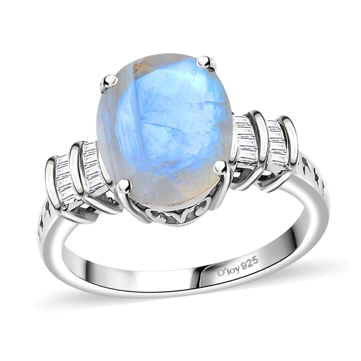 Moon Glow Moonstone and Diamond Ring in Rhodium Over Sterling Silver (Size 6.0) 4.90 ctw image number 0