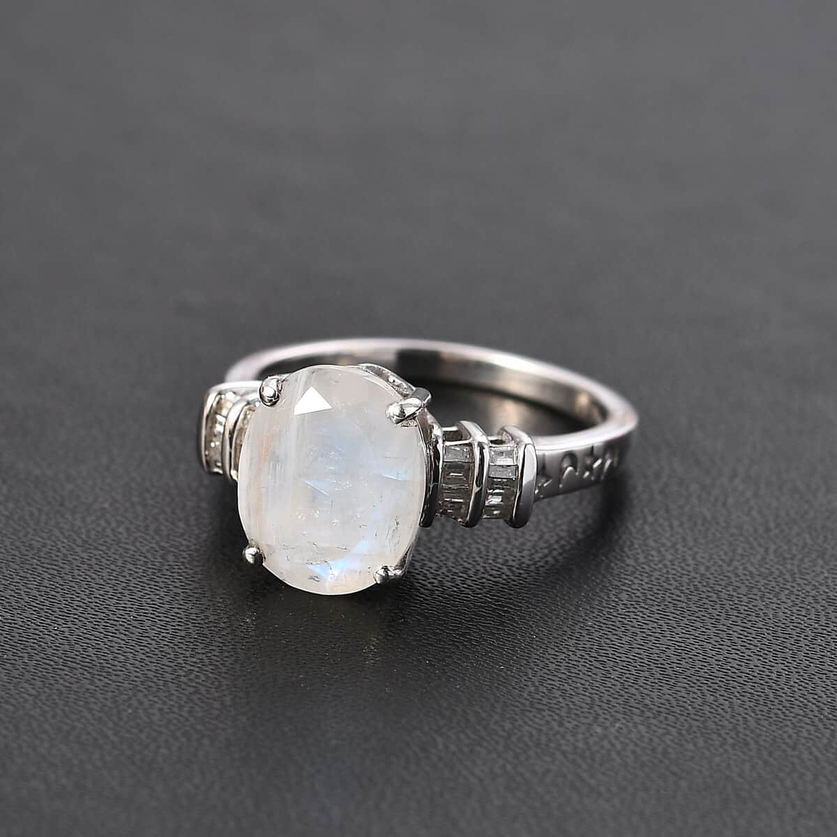 Moon Glow Moonstone and Diamond Ring in Rhodium Over Sterling Silver (Size 6.0) 4.90 ctw image number 1