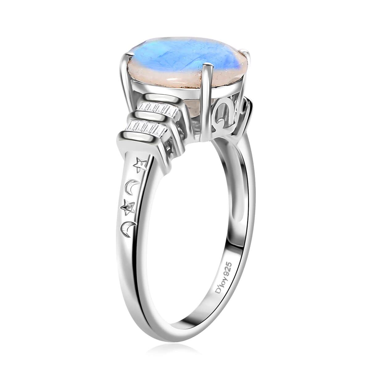Moon Glow Moonstone and Diamond Ring in Rhodium Over Sterling Silver (Size 6.0) 4.90 ctw image number 3