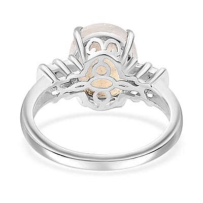 Moon Glow Moonstone and Diamond Ring in Rhodium Over Sterling Silver (Size 6.0) 4.90 ctw
