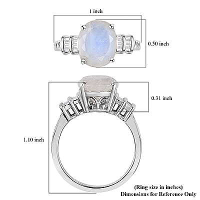 Moon Glow Moonstone and Diamond Ring in Rhodium Over Sterling Silver (Size 6.0) 4.90 ctw