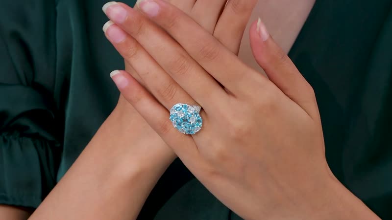 Batroke Blue Apatite, Multi Gemstone Pebbles Ring in Rhodium Over Sterling Silver (Size 5.0) 5.80 ctw
