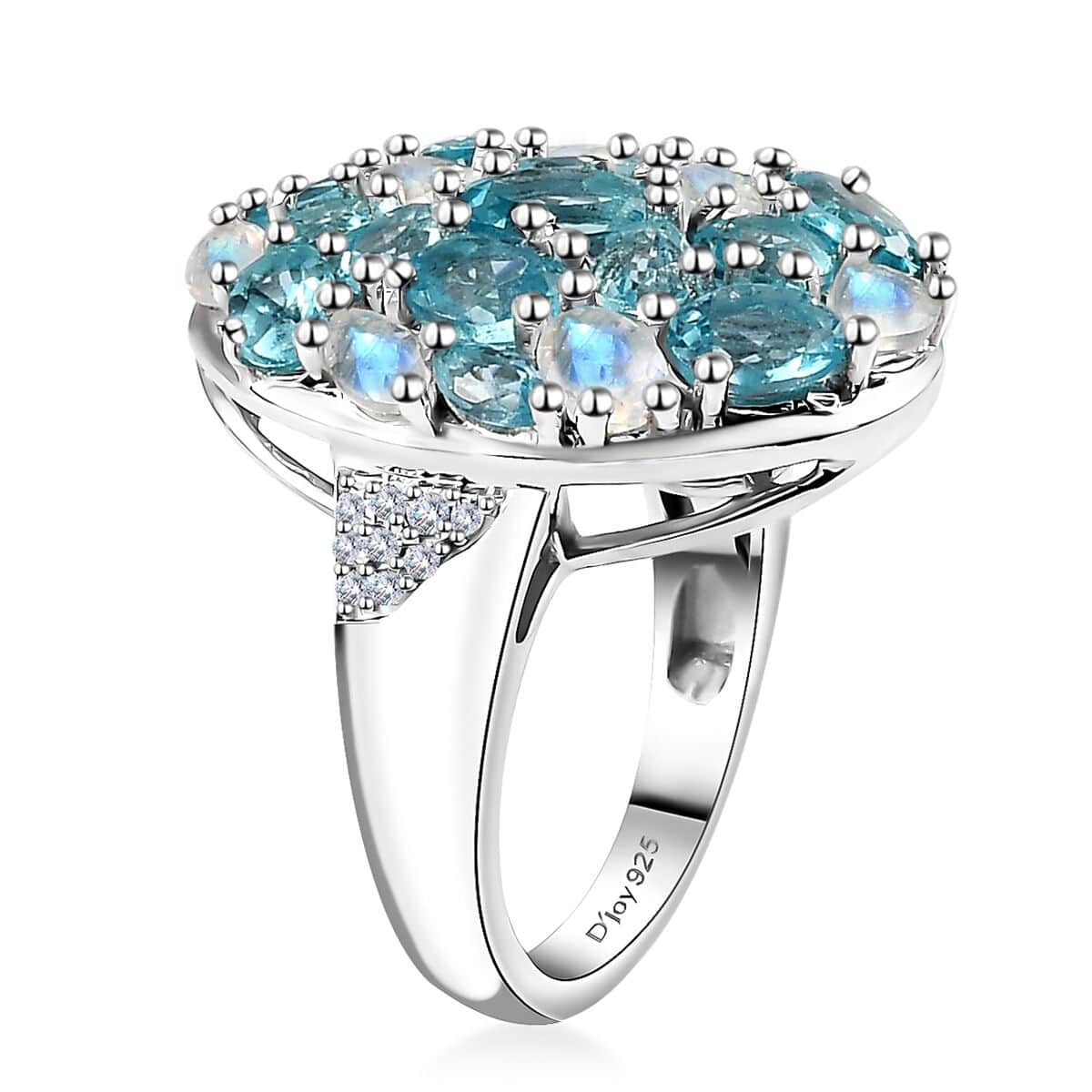 Betroka Blue Apatite and Multi Gemstone Pebbles Ring in Rhodium Over Sterling Silver (Size 5.0) 5.80 ctw image number 3