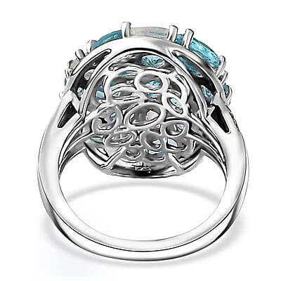 Betroka Blue Apatite and Multi Gemstone Pebbles Ring in Rhodium Over Sterling Silver (Size 5.0) 5.80 ctw