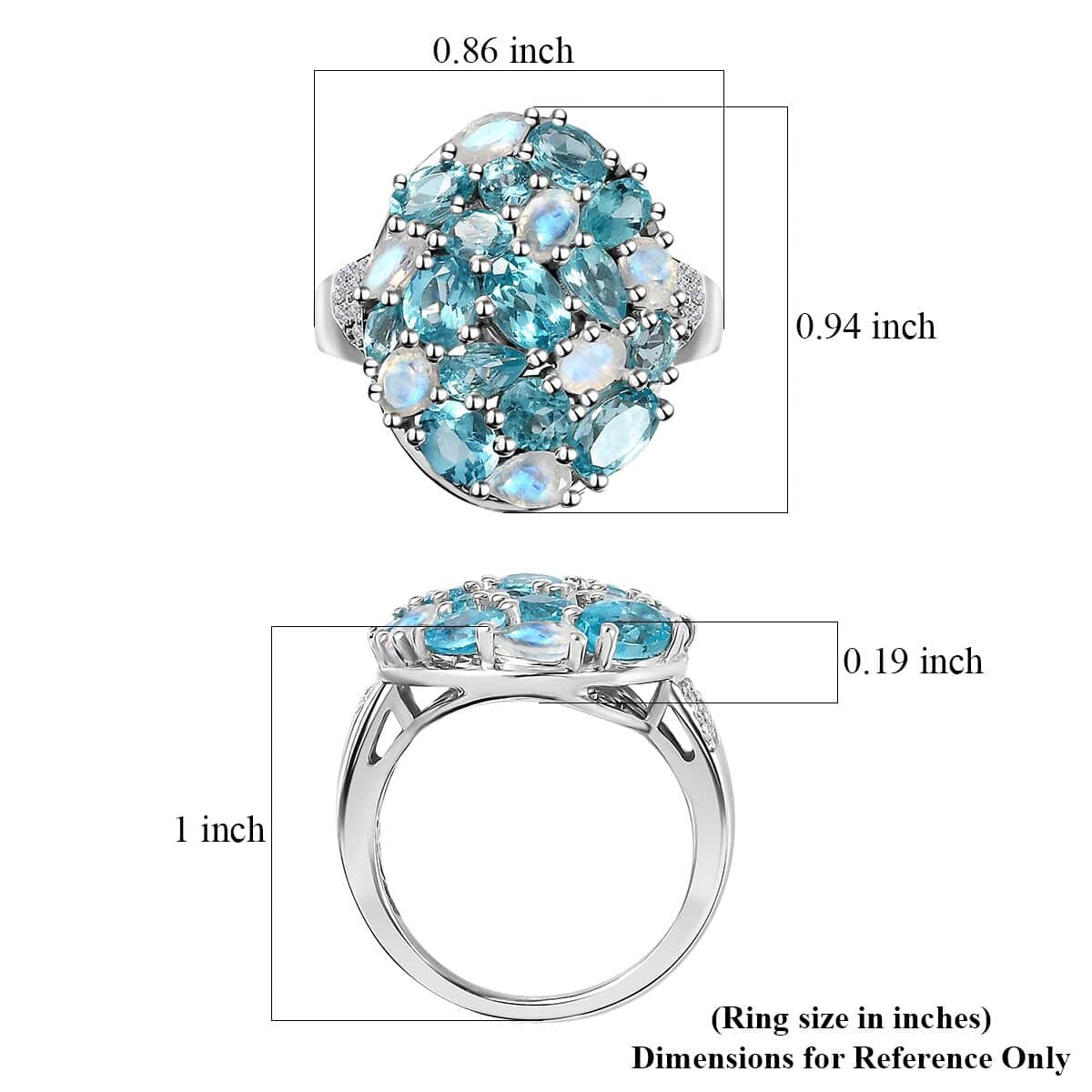 Betroka Blue Apatite and Multi Gemstone Pebbles Ring in Rhodium Over Sterling Silver (Size 5.0) 5.80 ctw image number 5