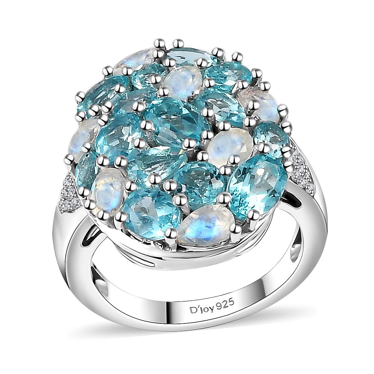 Betroka Blue Apatite and Multi Gemstone Pebbles Ring in Rhodium Over Sterling Silver (Size 7.0) 5.80 ctw image number 0