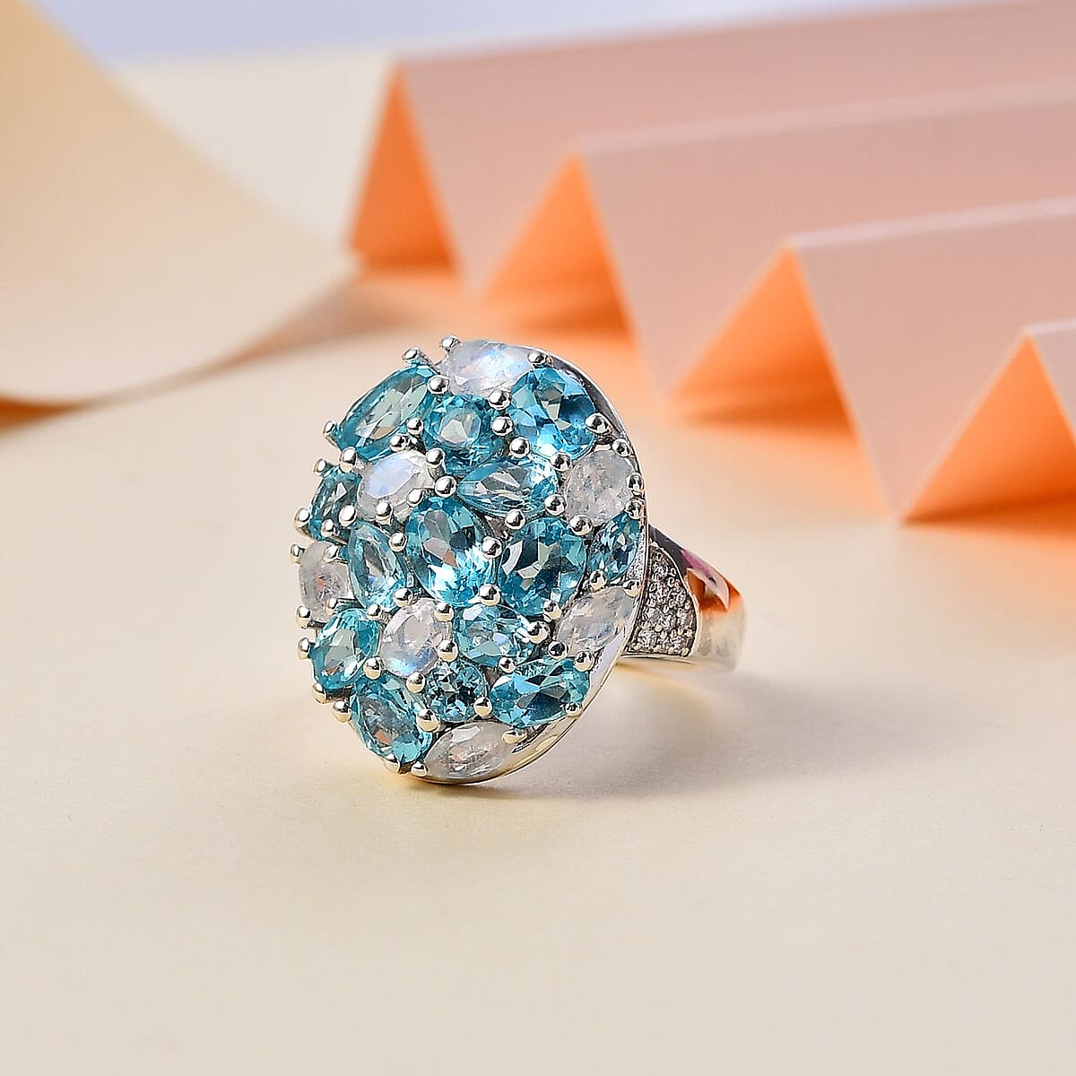 Betroka Blue Apatite and Multi Gemstone Pebbles Ring in Rhodium Over Sterling Silver (Size 9.0) 5.80 ctw image number 1