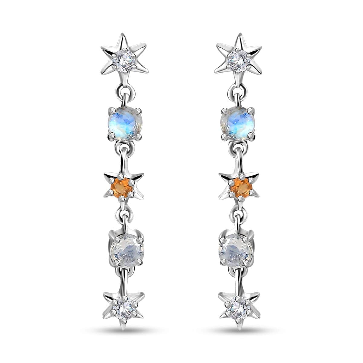 Moon Glow Moonstone and Multi Gemstone Celestial Earrings in Rhodium Over Sterling Silver 1.50 ctw image number 0