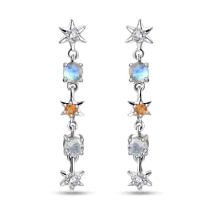 Moon Glow Moonstone and Multi Gemstone Celestial Earrings in Rhodium Over Sterling Silver 1.50 ctw