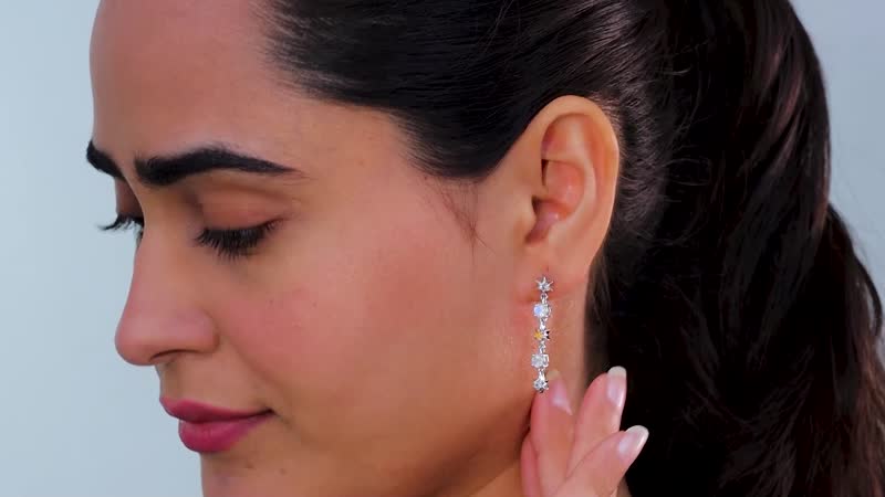 Moon Glow Moonstone and Multi Gemstone Celestial Earrings in Rhodium Over Sterling Silver 1.50 ctw