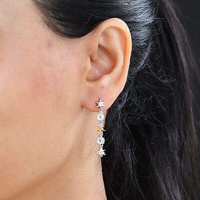 Moon Glow Moonstone and Multi Gemstone Celestial Earrings in Rhodium Over Sterling Silver 1.50 ctw