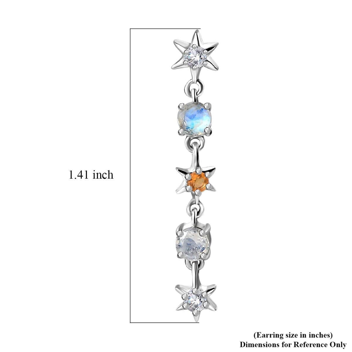 Moon Glow Moonstone and Multi Gemstone Celestial Earrings in Rhodium Over Sterling Silver 1.50 ctw image number 4