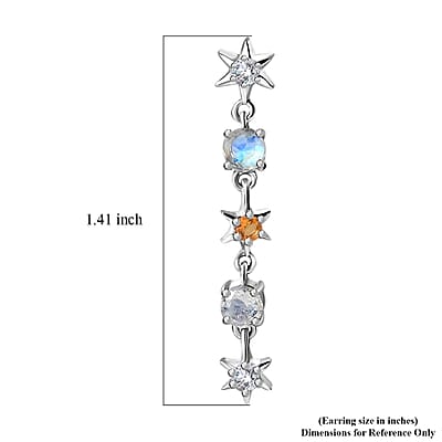 Moon Glow Moonstone and Multi Gemstone Celestial Earrings in Rhodium Over Sterling Silver 1.50 ctw