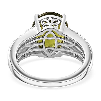 Hebei Peridot and Moissanite Ring in Rhodium Over Sterling Silver (Size 6.0) 5.25 ctw