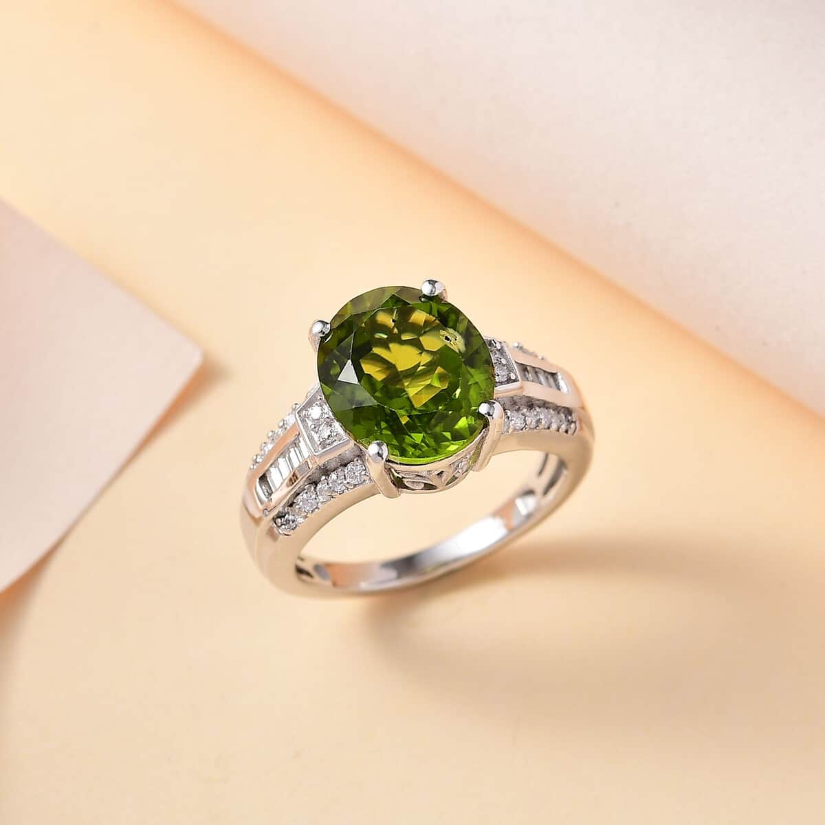 Epic Deal Peridot, Moissanite Ring in Rhodium Over Sterling Silver (Size 6.0) 5.25 ctw image number 1
