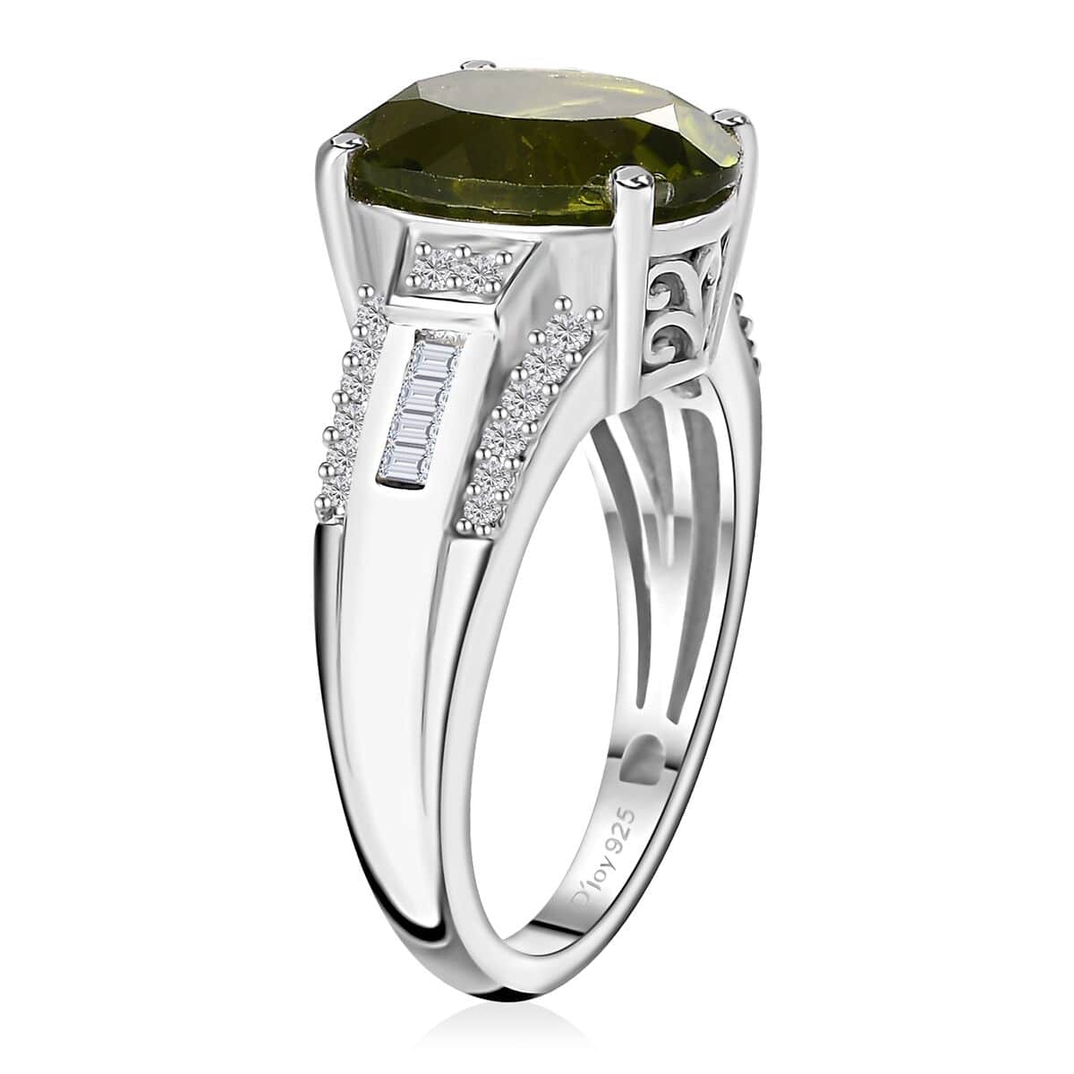 Peridot and Moissanite Ring in Rhodium Over Sterling Silver (Size 7.0) 5.25 ctw image number 3