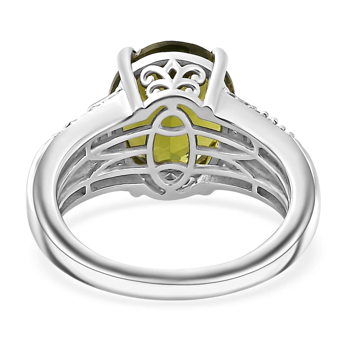 Peridot and Moissanite Ring in Rhodium Over Sterling Silver (Size 7.0) 5.25 ctw image number 4