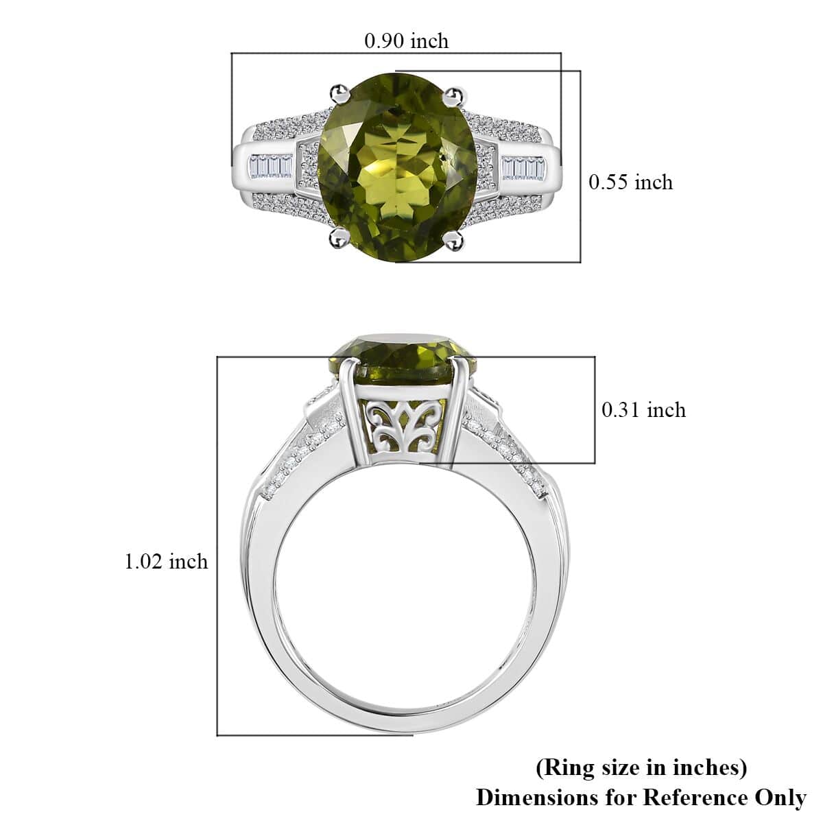 Peridot and Moissanite Ring in Rhodium Over Sterling Silver (Size 7.0) 5.25 ctw image number 5