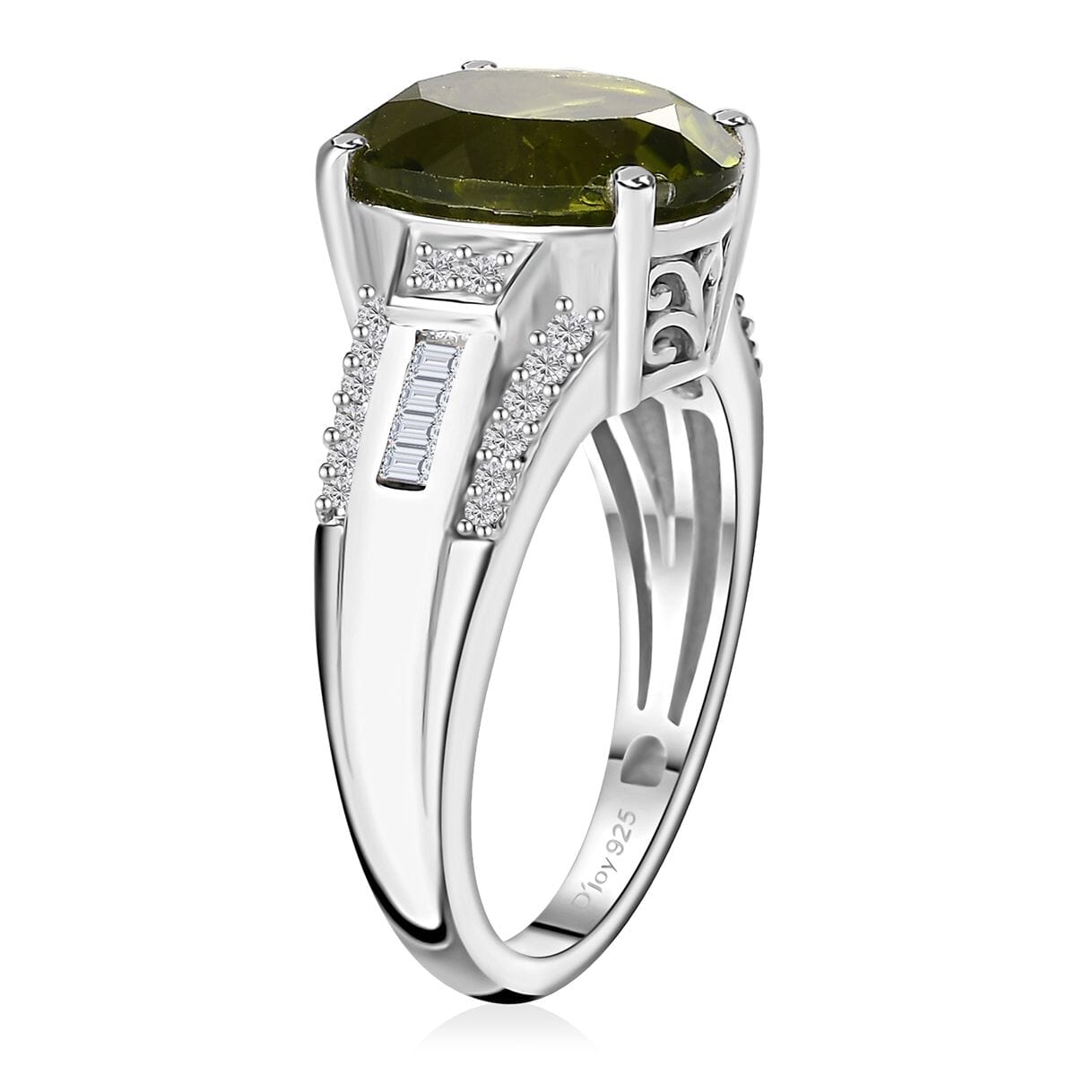 Hebei Peridot and Moissanite Ring in Rhodium Over Sterling Silver (Size 9.0) 5.25 ctw image number 3
