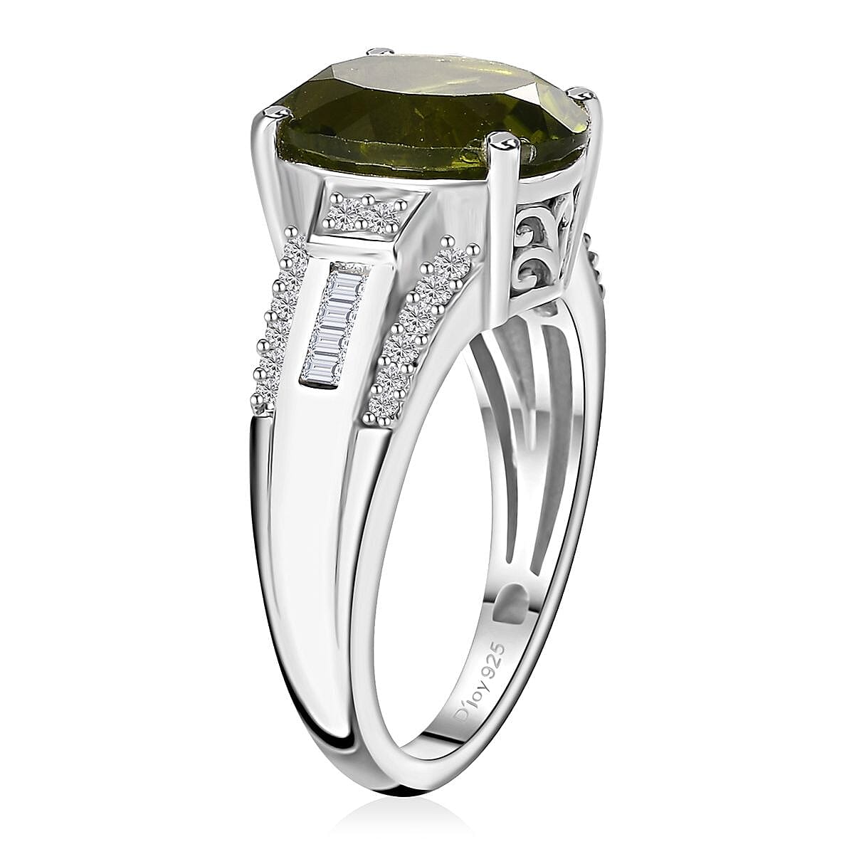 Hebei Peridot and Moissanite Ring in Rhodium Over Sterling Silver (Size 10.0) 5.25 ctw image number 3