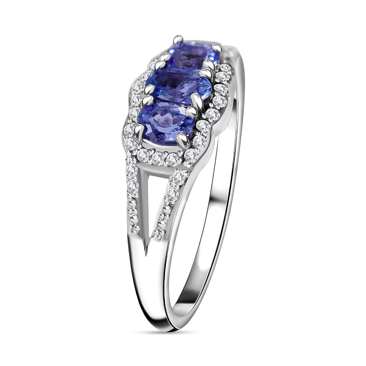 Tanzanite and White Zircon 0.89 ctw Ring in Rhodium Over Sterling Silver (Size 6.5)