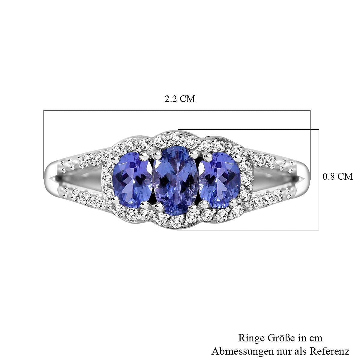 Tanzanite and White Zircon 0.89 ctw Ring in Rhodium Over Sterling Silver (Size 6.5)
