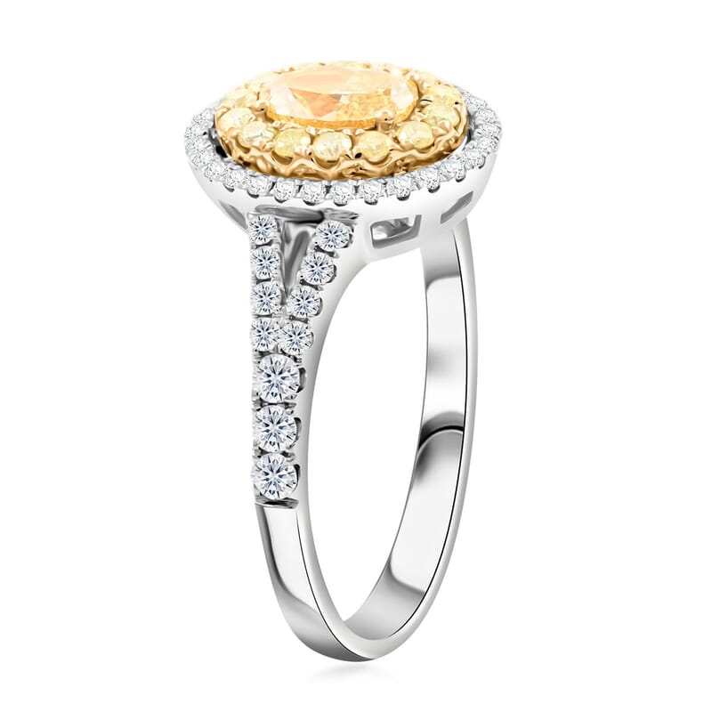 18K White Gold Natural Yellow and White Diamond (SI) Ring (Size 18.0) 1.15 ctw