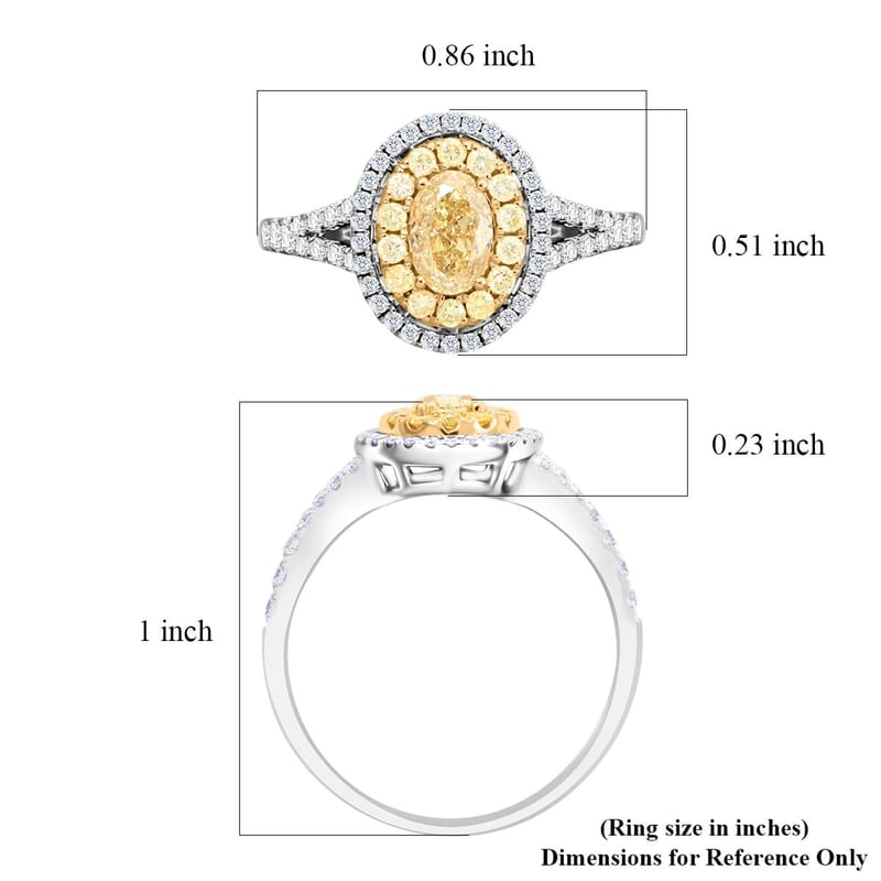 18K White Gold Natural Yellow and White Diamond (SI) Ring (Size 18.0) 1.15 ctw