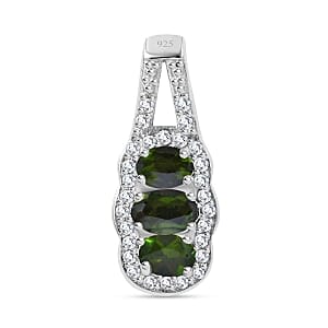 Chrome Diospide and White Zircon 0.76 ctw Pendant in Rhodium Over Sterling Silver