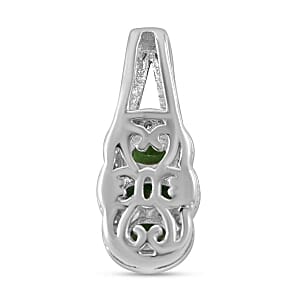 Chrome Diospide and White Zircon 0.76 ctw Pendant in Rhodium Over Sterling Silver