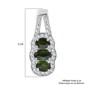 Chrome Diospide and White Zircon 0.76 ctw Pendant in Rhodium Over Sterling Silver