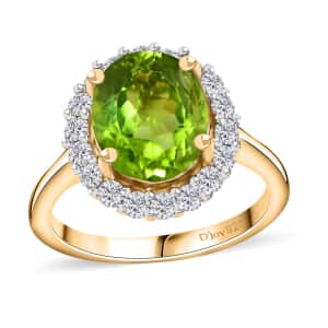 Peridot and Moissanite Sunburst Ring in 18K Vermeil Yellow Gold Over Sterling Silver (Size 6.0) 4.30 ctw