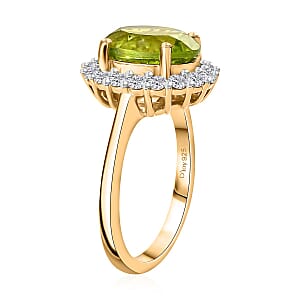 Hebei Peridot and Moissanite Sunburst Ring in 18K Vermeil Yellow Gold Over Sterling Silver (Size 7.0) 4.30 ctw