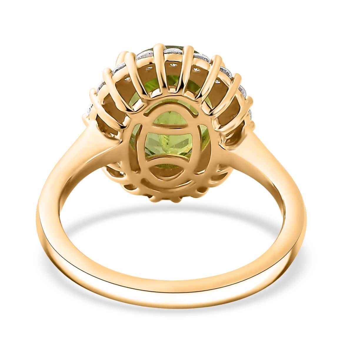 Peridot and Moissanite Sunburst Ring in 18K Vermeil Yellow Gold Over Sterling Silver (Size 7.0) 4.30 ctw image number 4