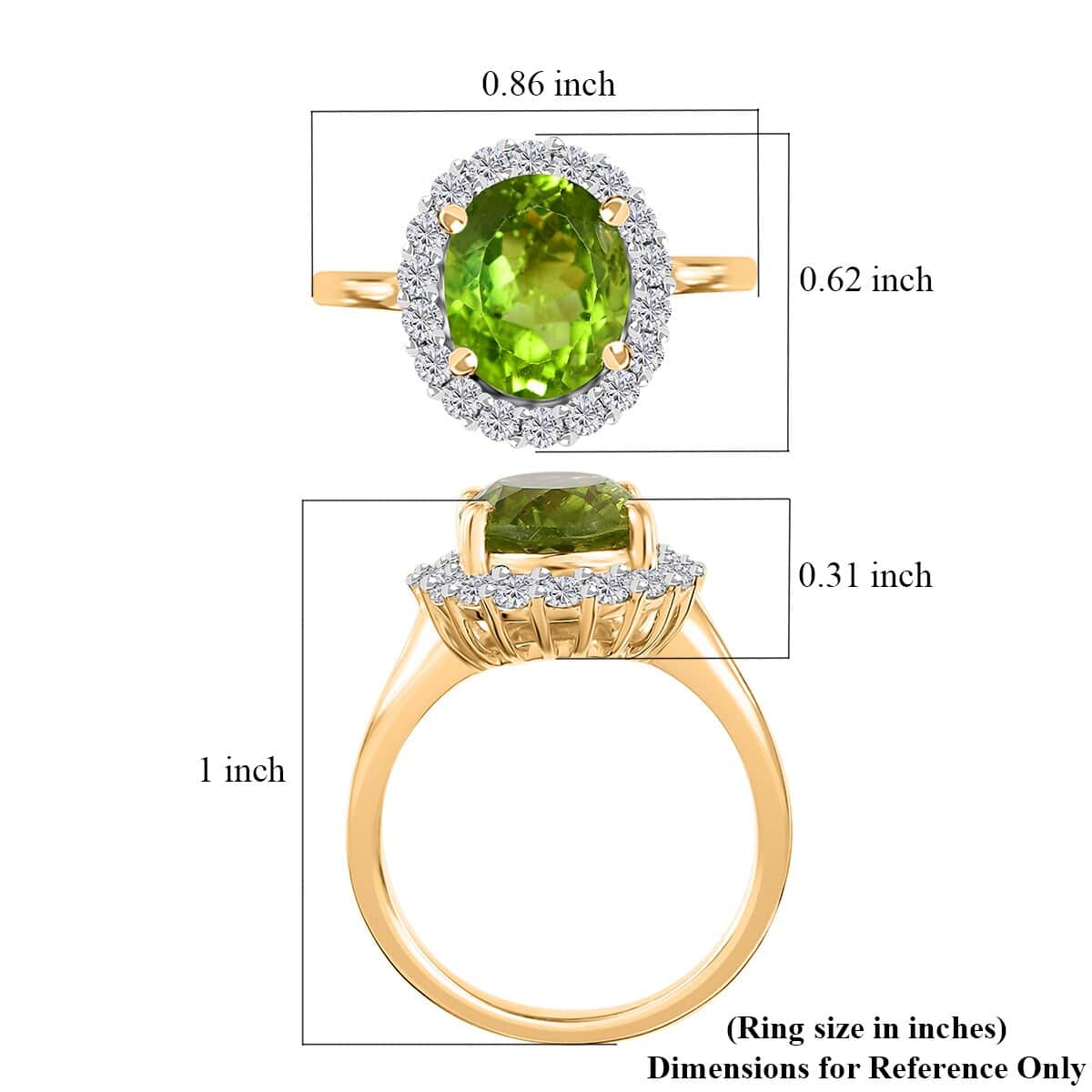 Peridot and Moissanite Sunburst Ring in 18K Vermeil Yellow Gold Over Sterling Silver (Size 7.0) 4.30 ctw image number 5