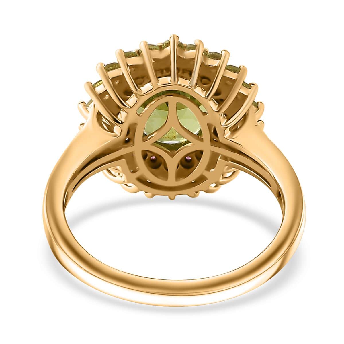 Peridot and Orissa Rhodolite Garnet Sunburst Ring in 18K Vermeil Yellow Gold Over Sterling Silver (Size 5.0) 3.90 ctw image number 4