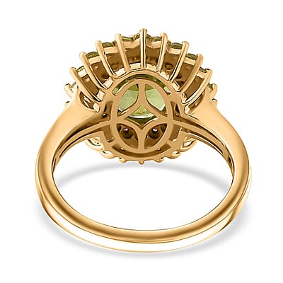 Hebei Peridot and Orissa Rhodolite Garnet Sunburst Ring in 18K Vermeil Yellow Gold Over Sterling Silver (Size 5.0) 3.90 ctw