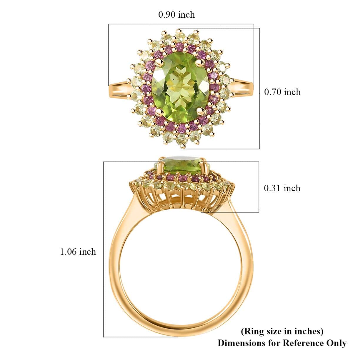 Peridot and Orissa Rhodolite Garnet Sunburst Ring in 18K Vermeil Yellow Gold Over Sterling Silver (Size 5.0) 3.90 ctw image number 5